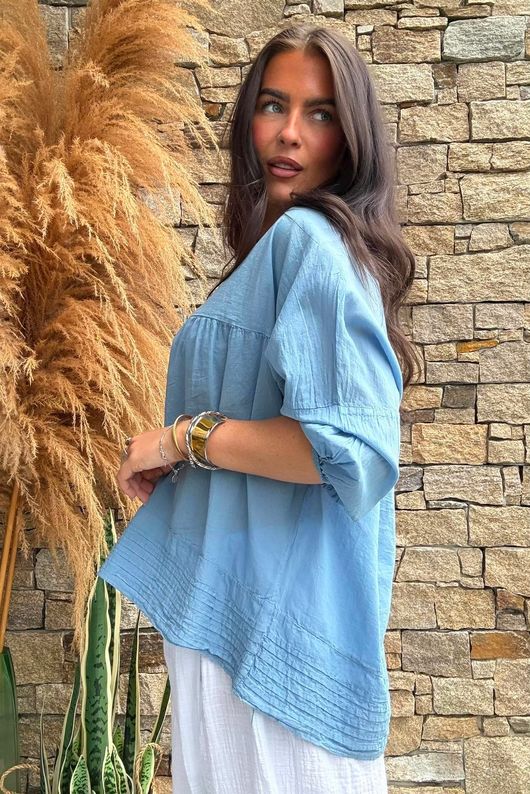 Prairie Pintuck Cotton Smock Denim